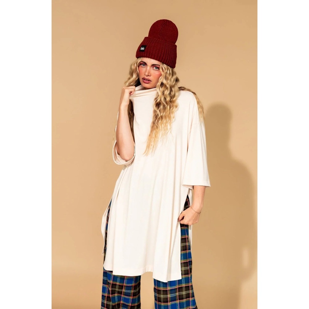 Dressed in LALA Icon Mock Neck Top in Off White